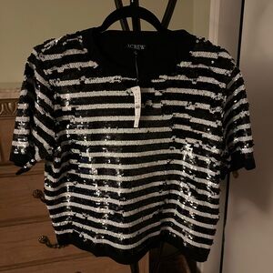 J.Crew Black and White Sequin-Embellished Top